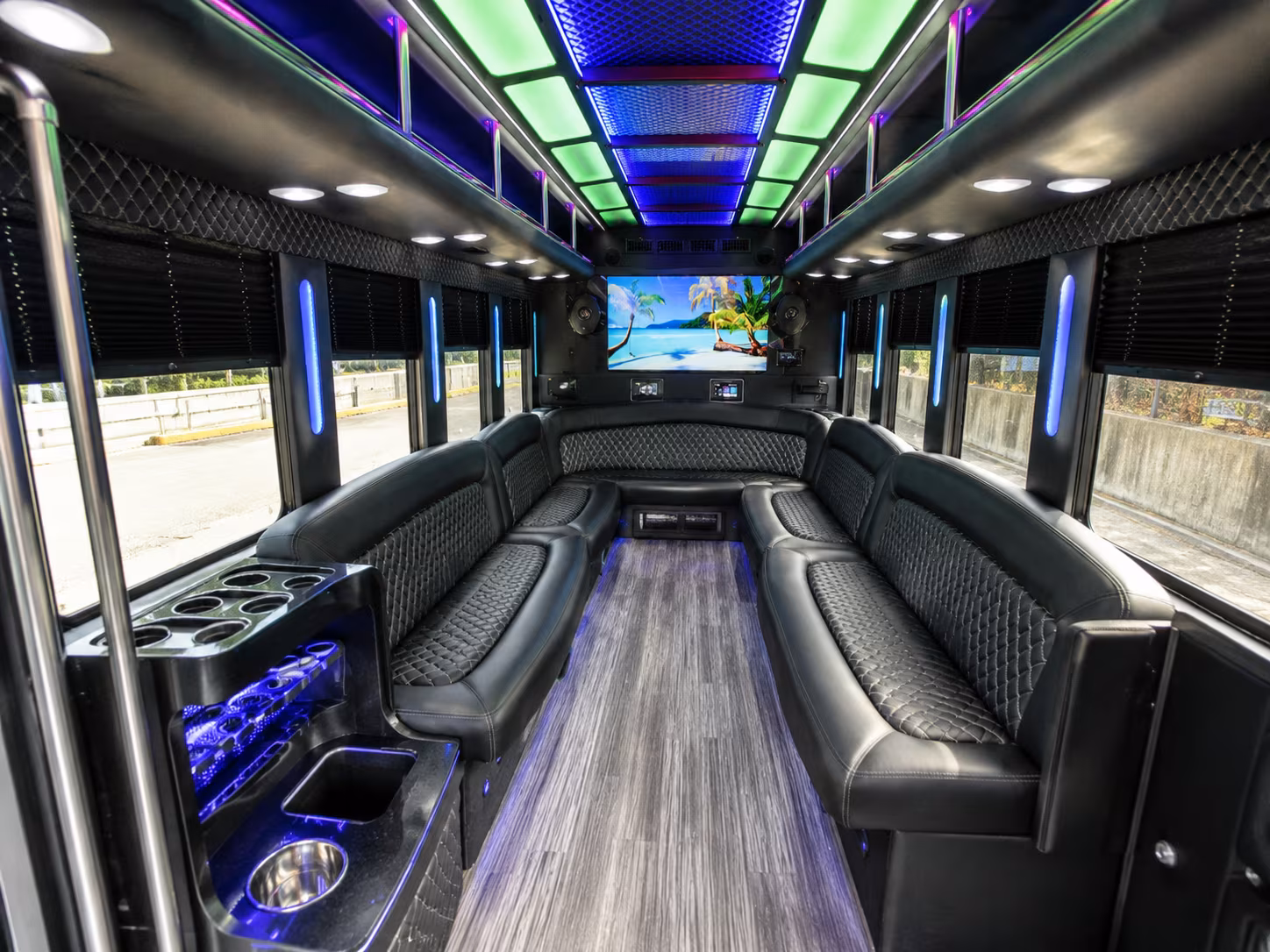 rowlett 18 passenger party bus inside