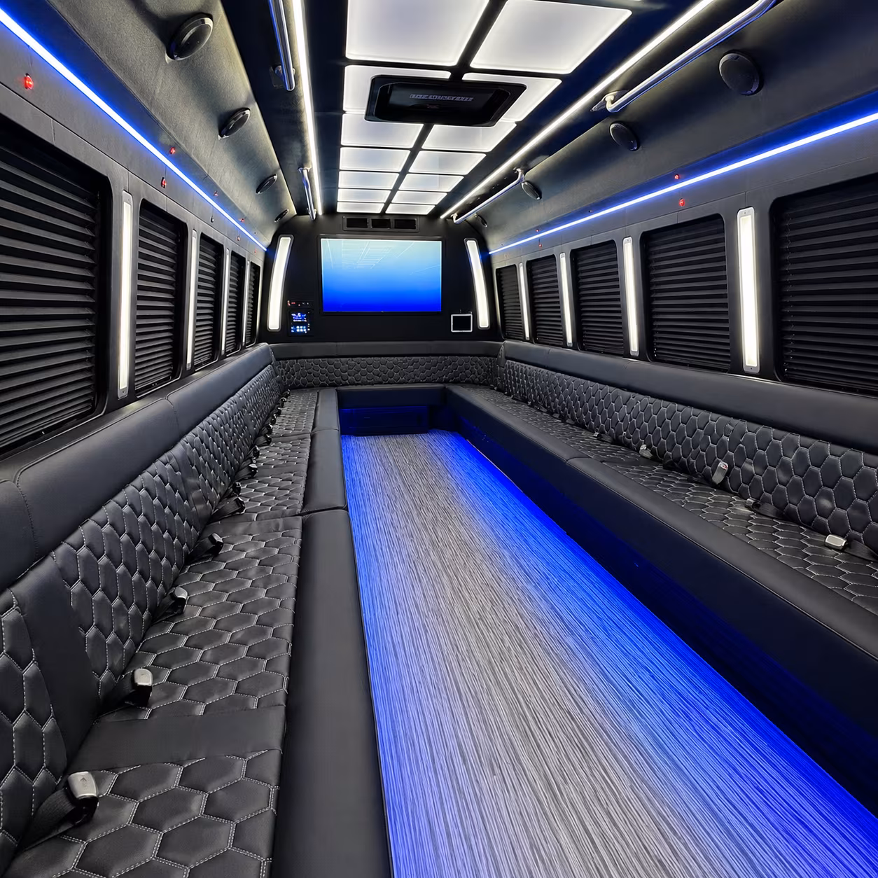 rowlett 50 passenger party bus inside